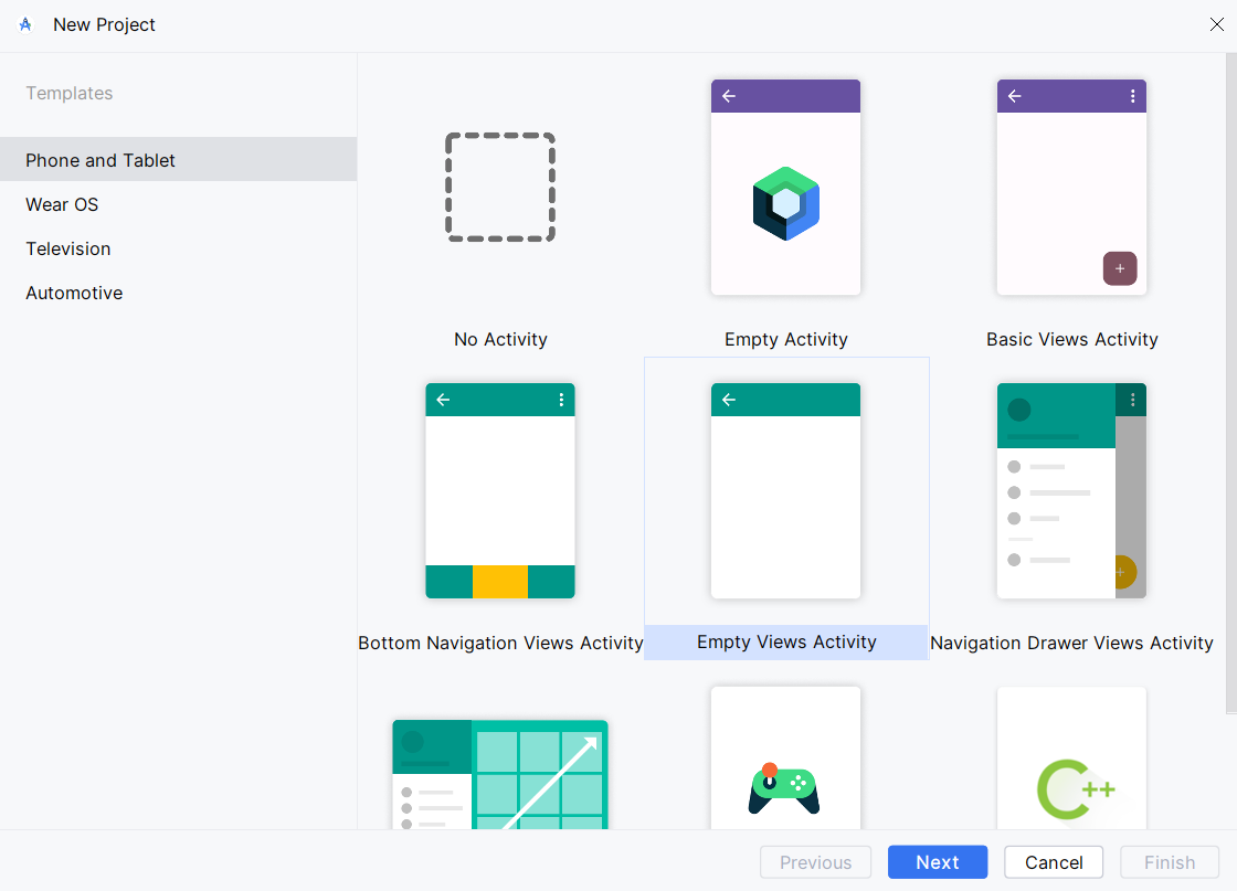 Android Studio New Project Dialog