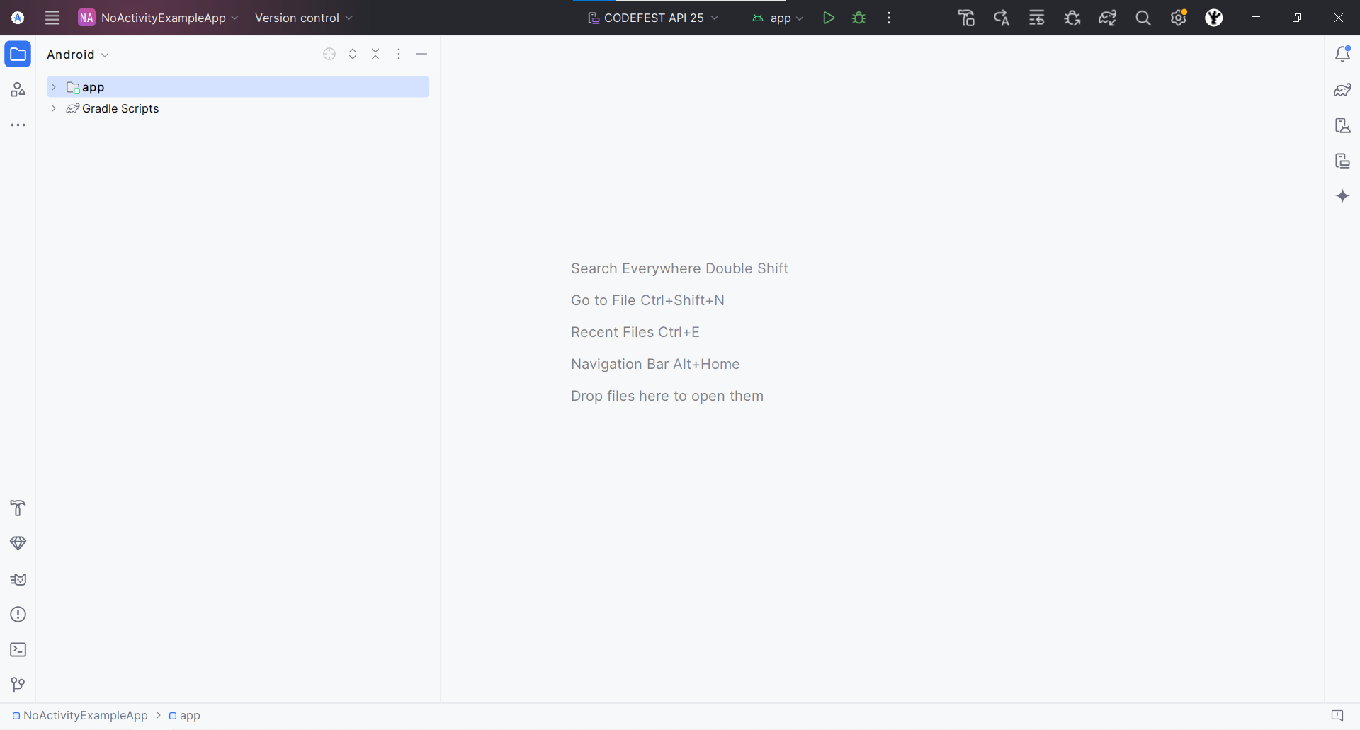 Android Studio No Activity IDE Final Look