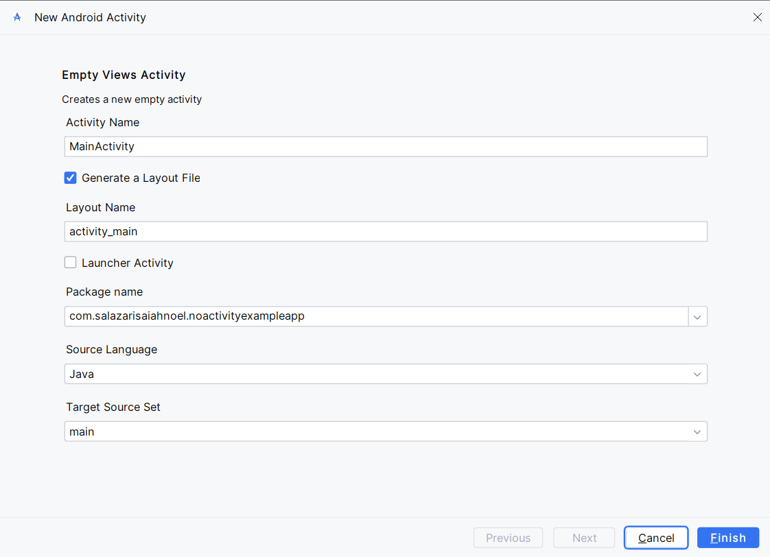 Android Studio No Activity New Activity Settings